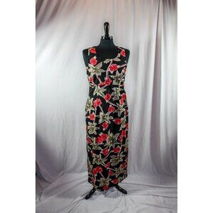 Hilo Hattie Maxi Dress Tropical Floral Palm Trees Print Black Pink Size …